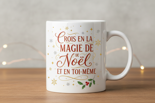 mug blanc personnalisé abe une phrase impressionnante et motivante à l'occasion de noel